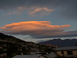 Lenticular cloud from the deck at Southern Laughter Backpackers, Queenstown