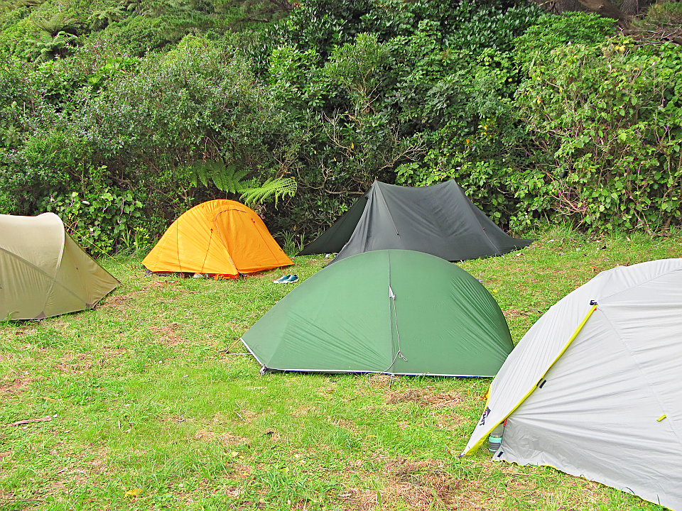 Our tents, Christelle’s in orange, mine in dark green on the right